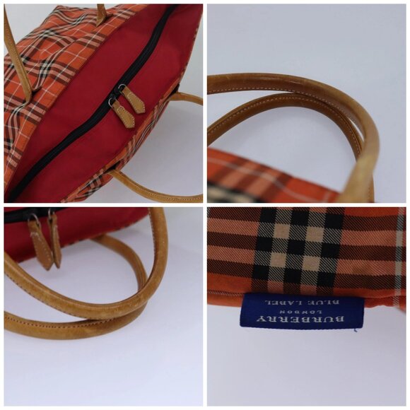 BURBERRY Nova Check Blue Label Tote Bag Nylon Leather Orange Brown Auth ti1814 - Picture 16 of 16